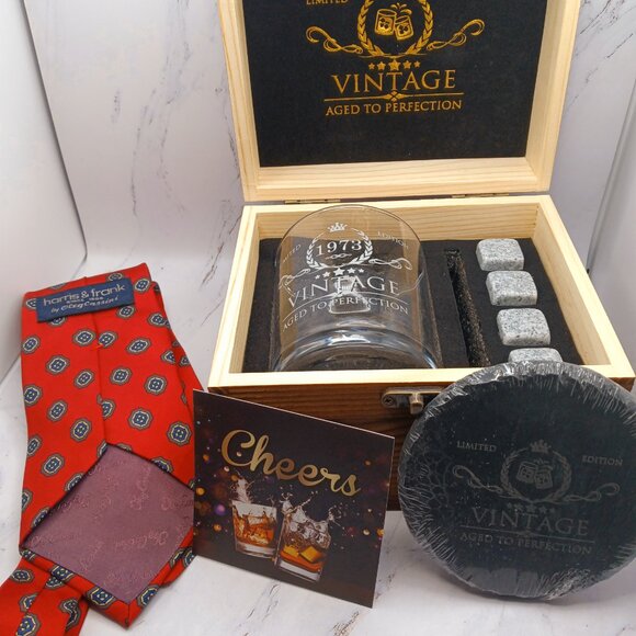 Whiskey Glass  1973 NWT & Men Tie EUC Birthday Gift & Fathers Day - Picture 10 of 10